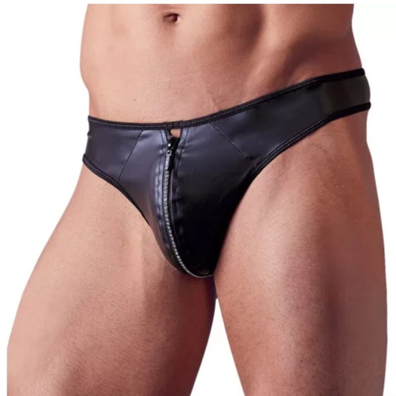 Fényes férfi tanga strasszos cipzárral. Méret:M