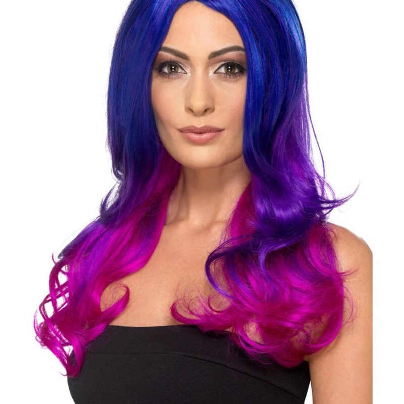 Hosszú kék/pink divat paróka.