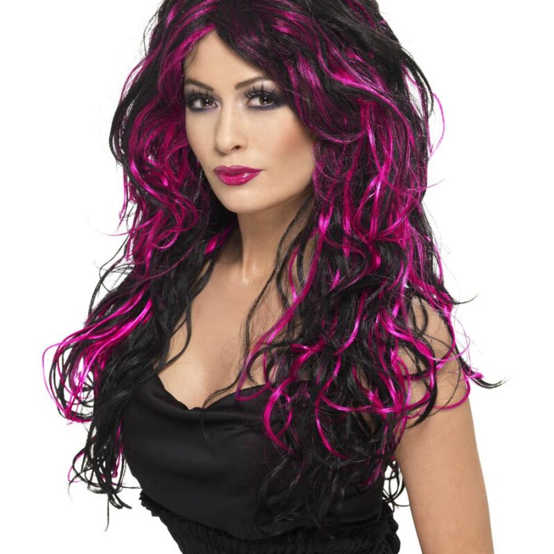 Gothic fekete-pink paróka.