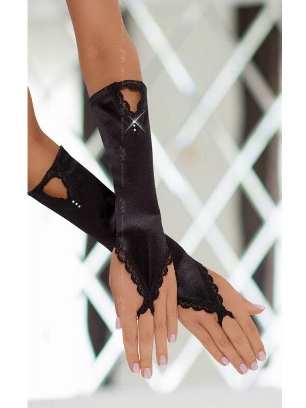 Fekete szatén kesztyű No.7710.