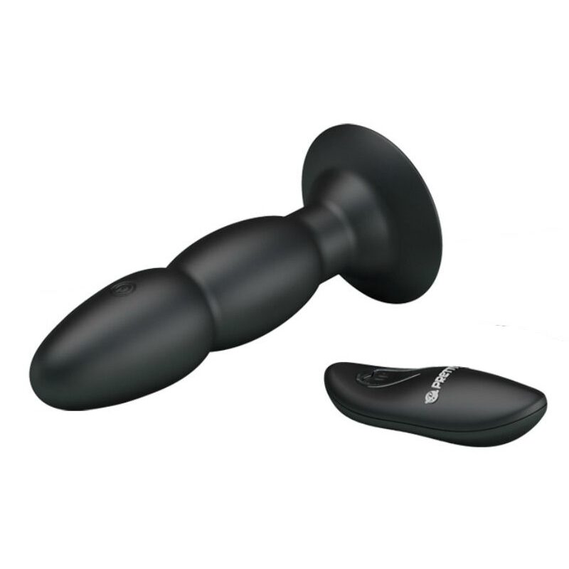 Távirányítós,akkus szilikon anál plug forgó gyöngyökkel.