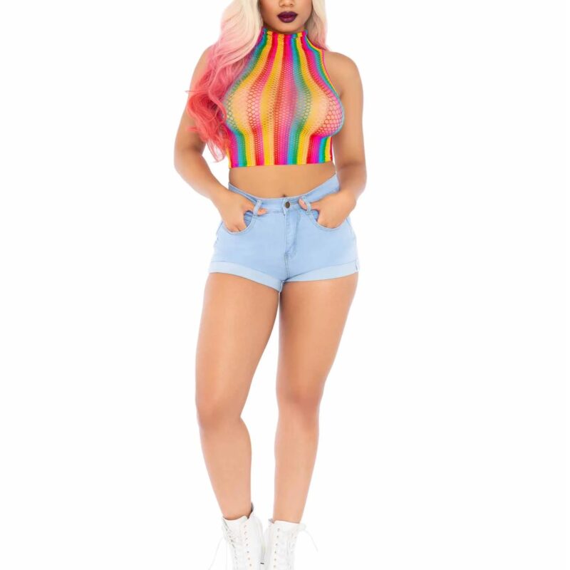 Rainbow high neck crop top.