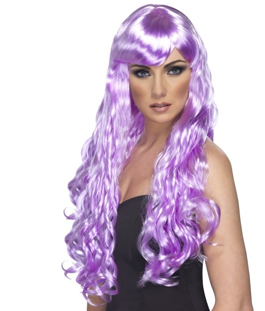 Hosszú hullámos lila paróka.