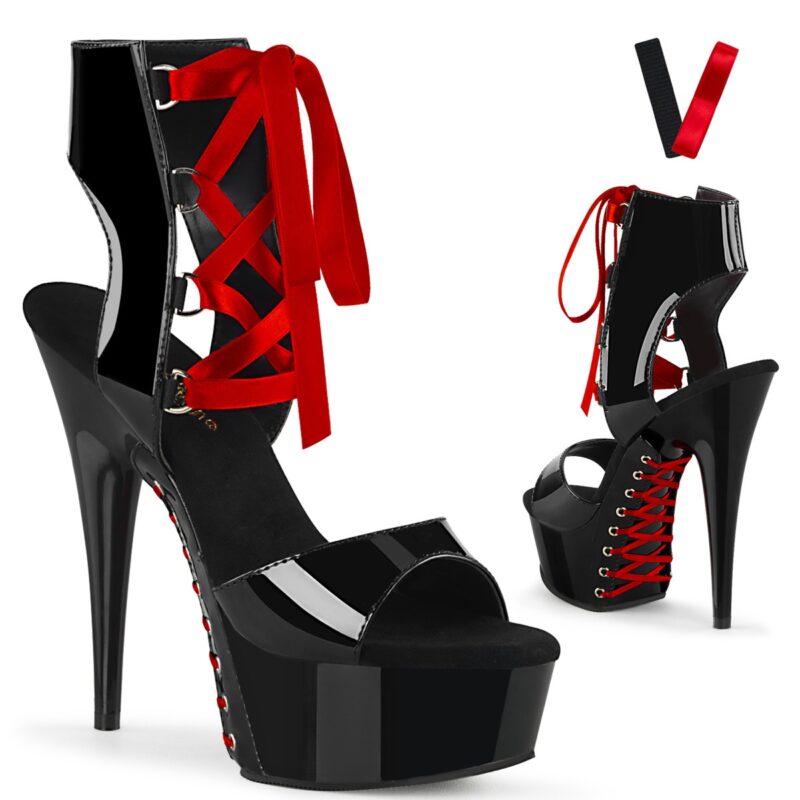 Pleaser fekete szandál szalaggal,DEL600. 37-es