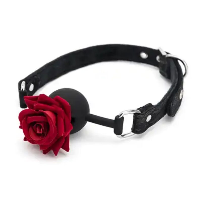 Rózsás szájpecek szilikon szájgolyóval.