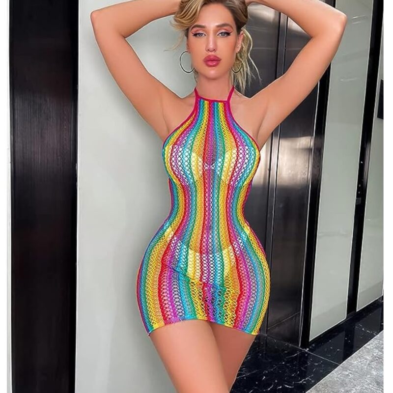 Jane szivárványos necc miniruha.