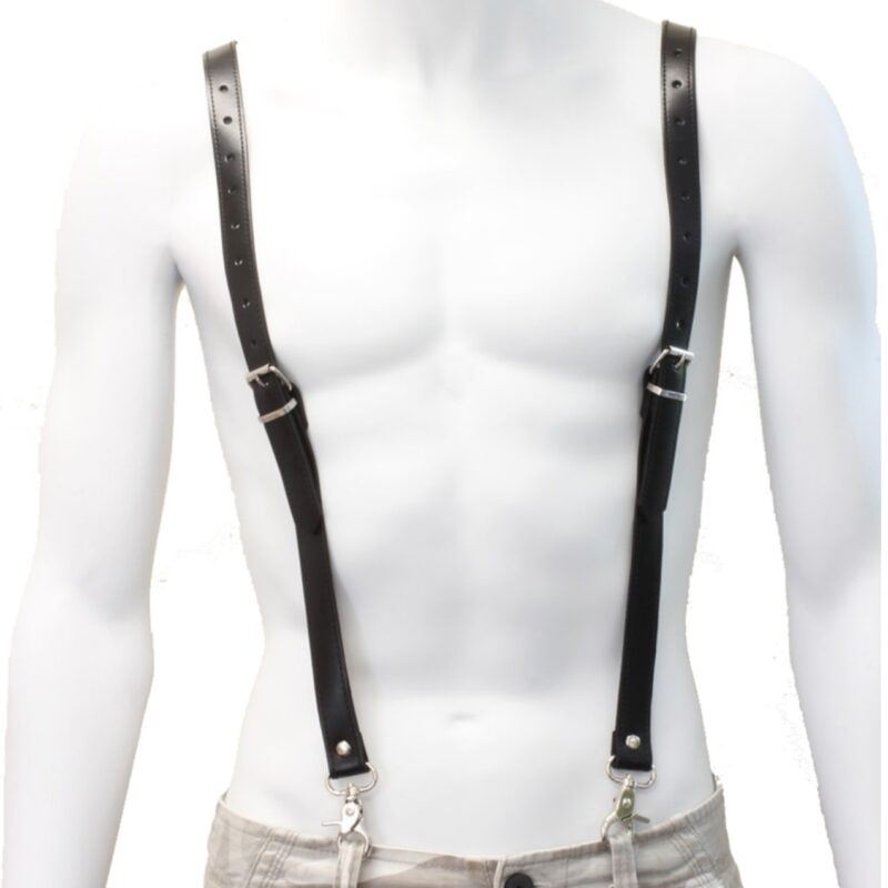 Bőr nadrágtartó karabínerekkel.