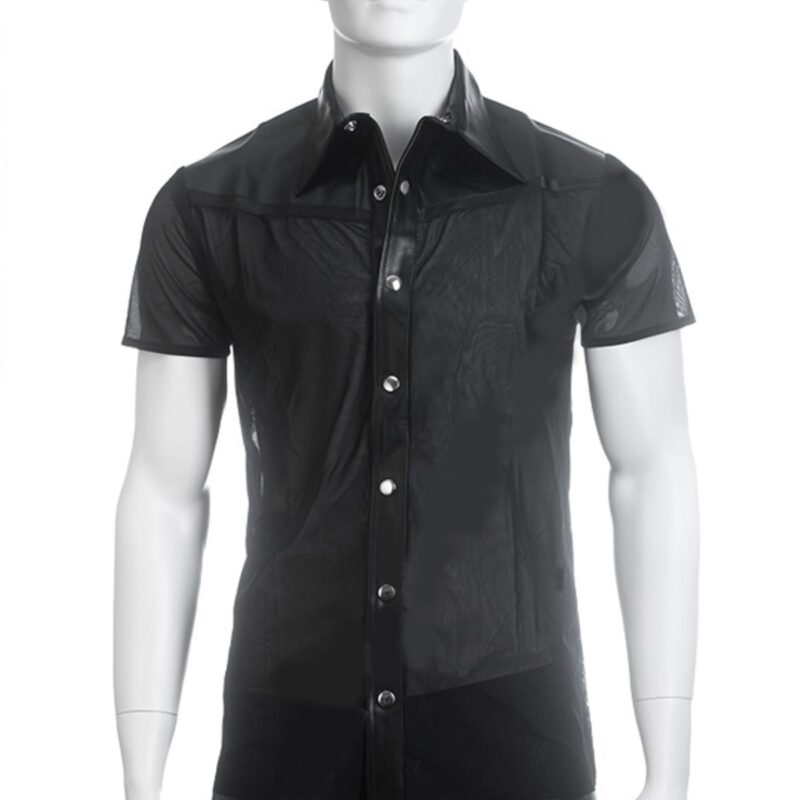 Bőr berakásos fekete átlátszó ing. Méret:M