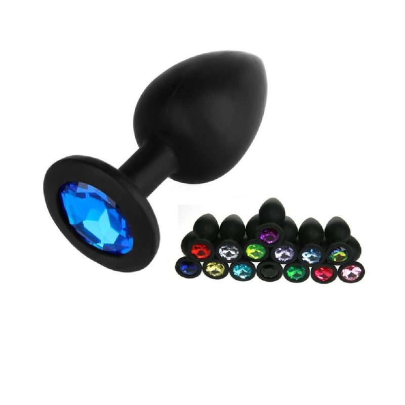 Fekete szilikon anál plug csillogó véggel-nagy méret.