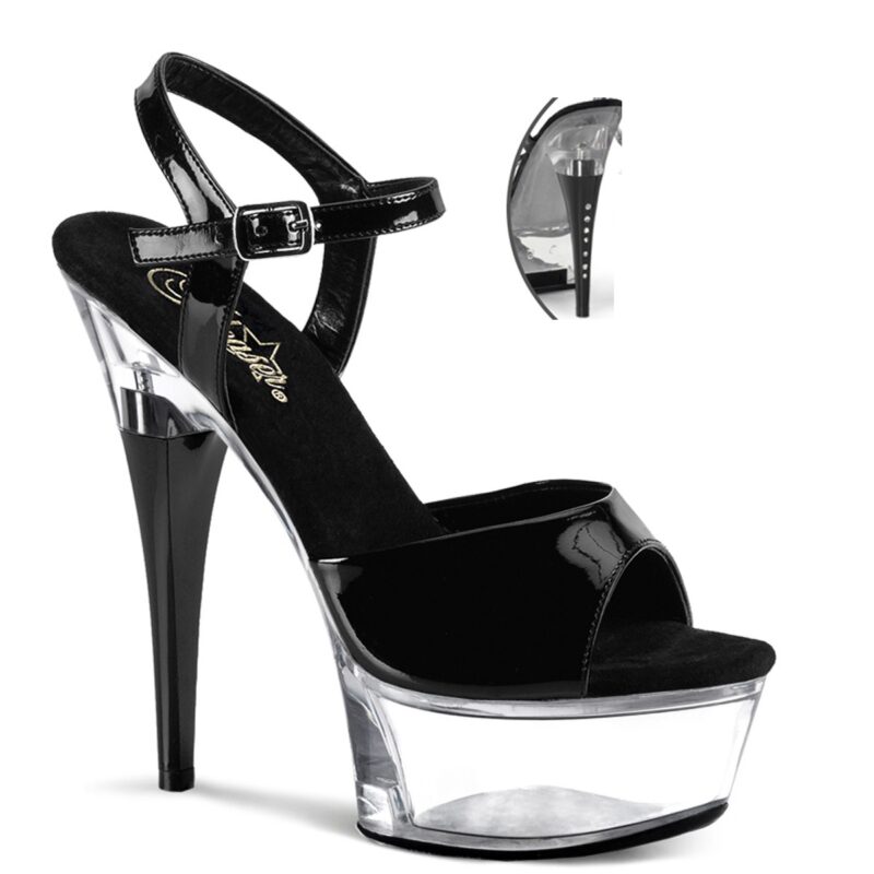 Pleaser CAPTIVA fekete/átlátszó platform szandál. 37-es