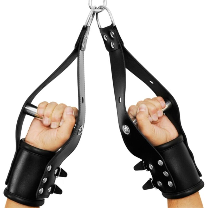 Bőr kézbilincs függesztéshez.