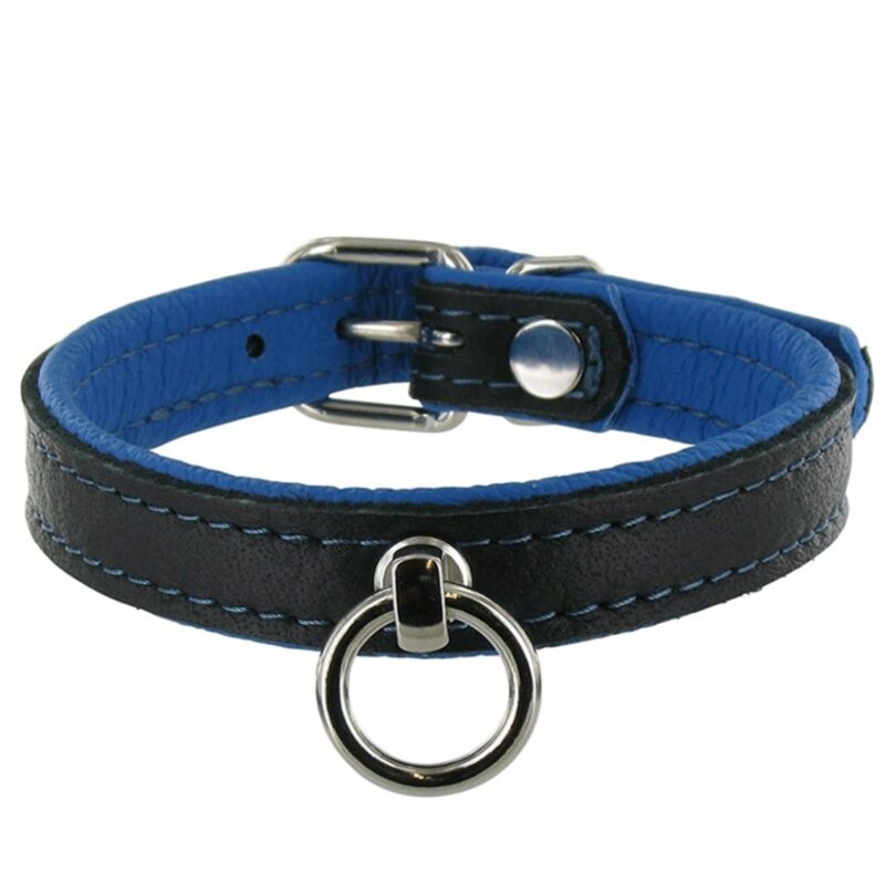 Vékony bőr nyakörv, fekete/kék.