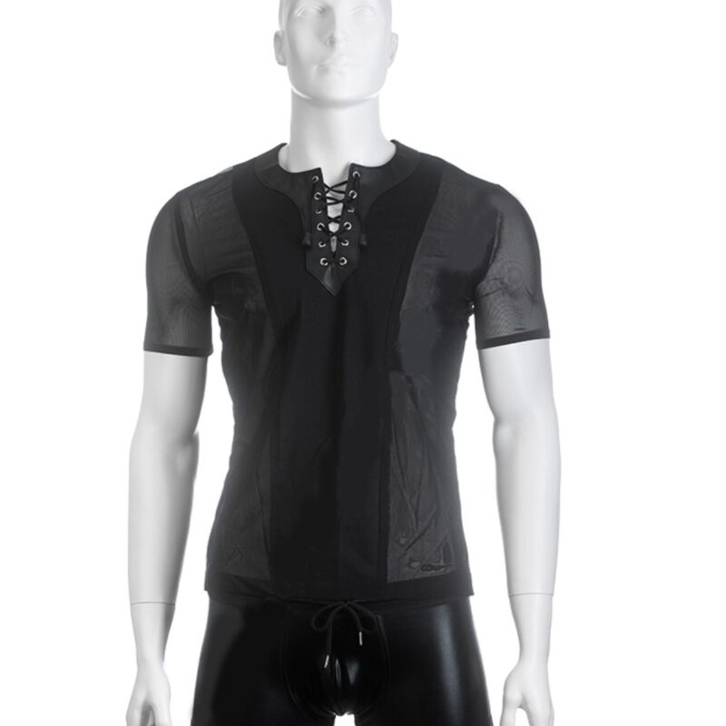 Bőrnyakpántos férfi tüll felső. Méret:S