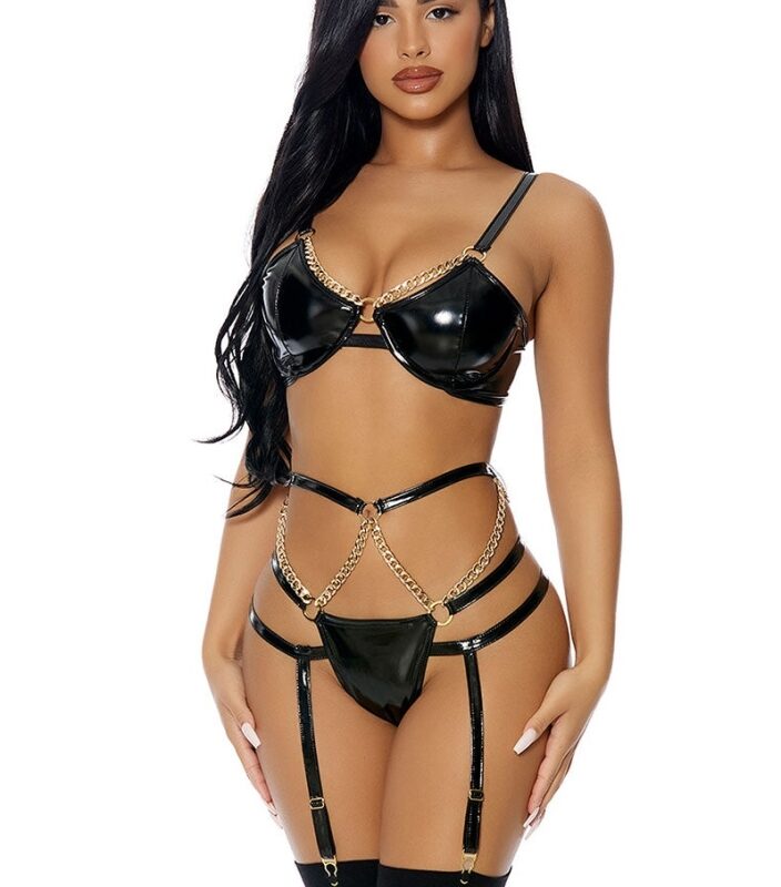 Bess fekete láncos lakk szett. Méret:S/M