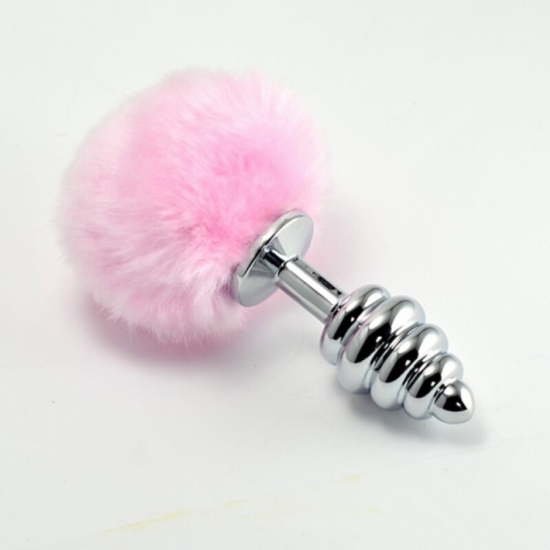 Bordás fém anál plug puha pom-pommal-kis méret.
