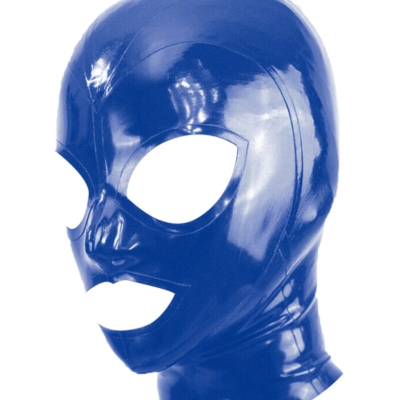 Latex Hood Open Eyes And Mouth BLUE. Méret:S