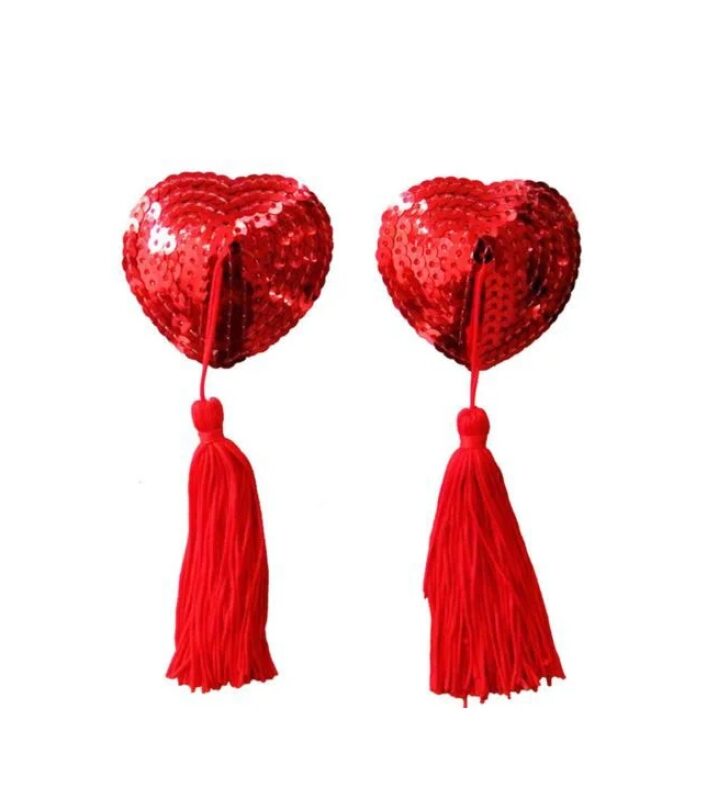 Piros szív flitteres mellbimbódísz. Piros