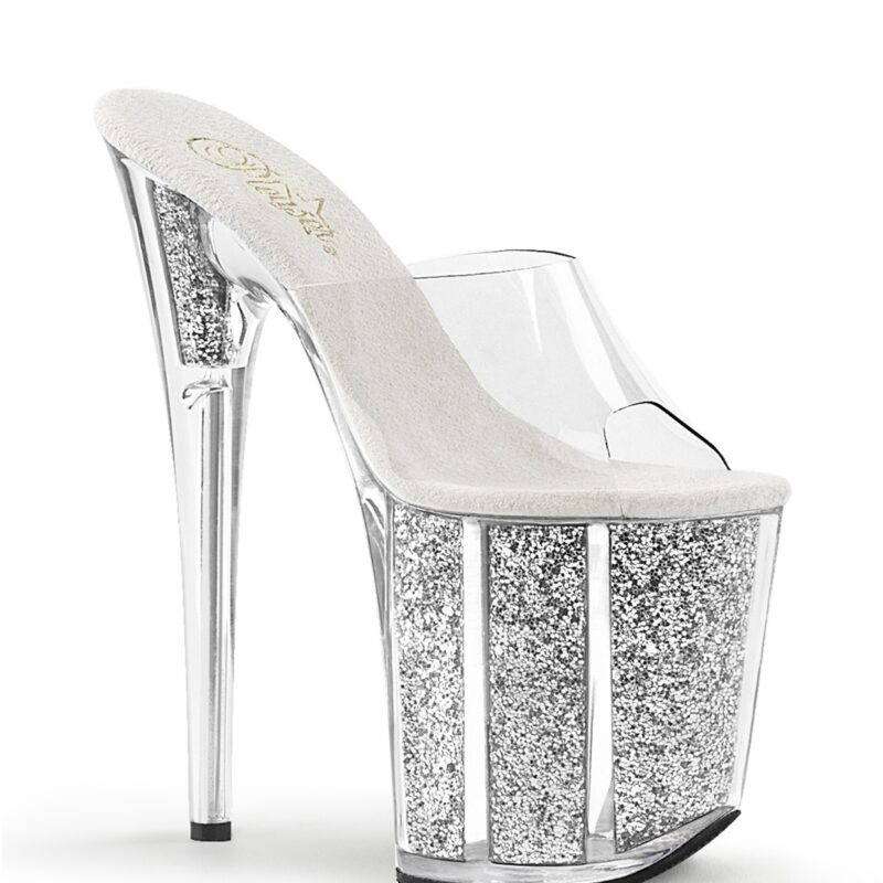 Pleaser ezüst csillámos platform papucs. 36-os