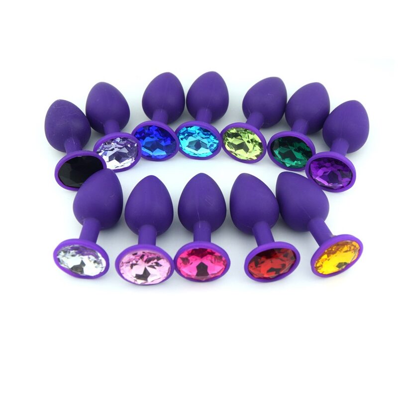 Lila szilikon anál plug csillogó véggel-közepes méret.