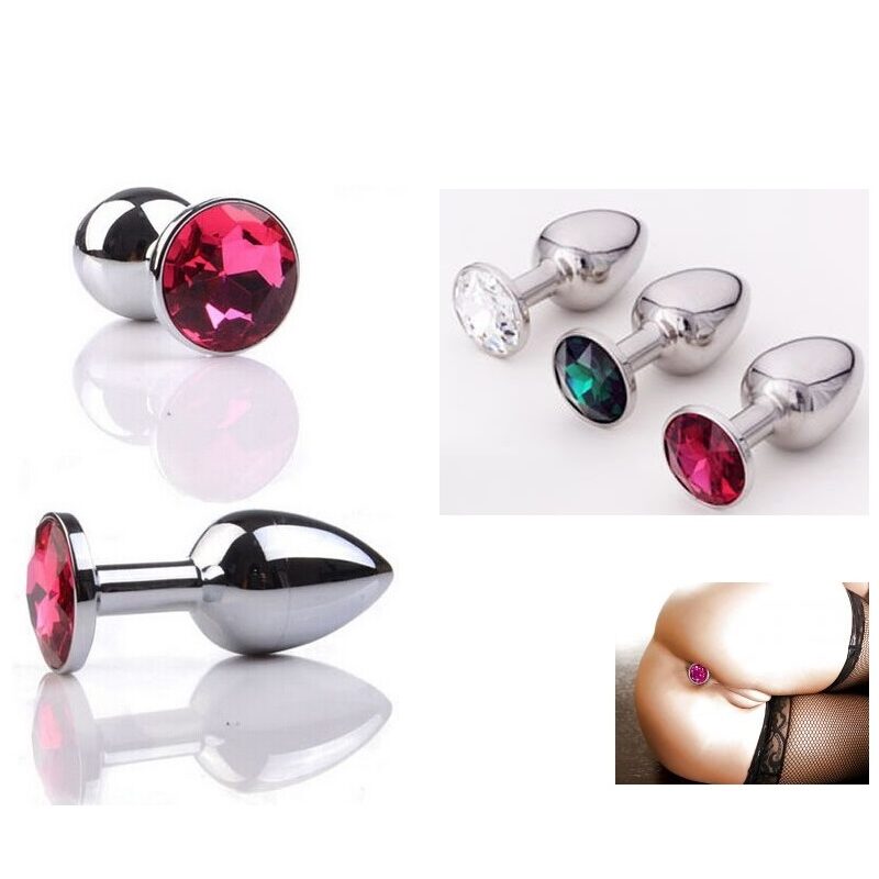 Fém anál plug csillogó véggel-közepes méret. piros kővel