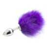 Acél anál plug puha lila pom-pommal-kis méret.