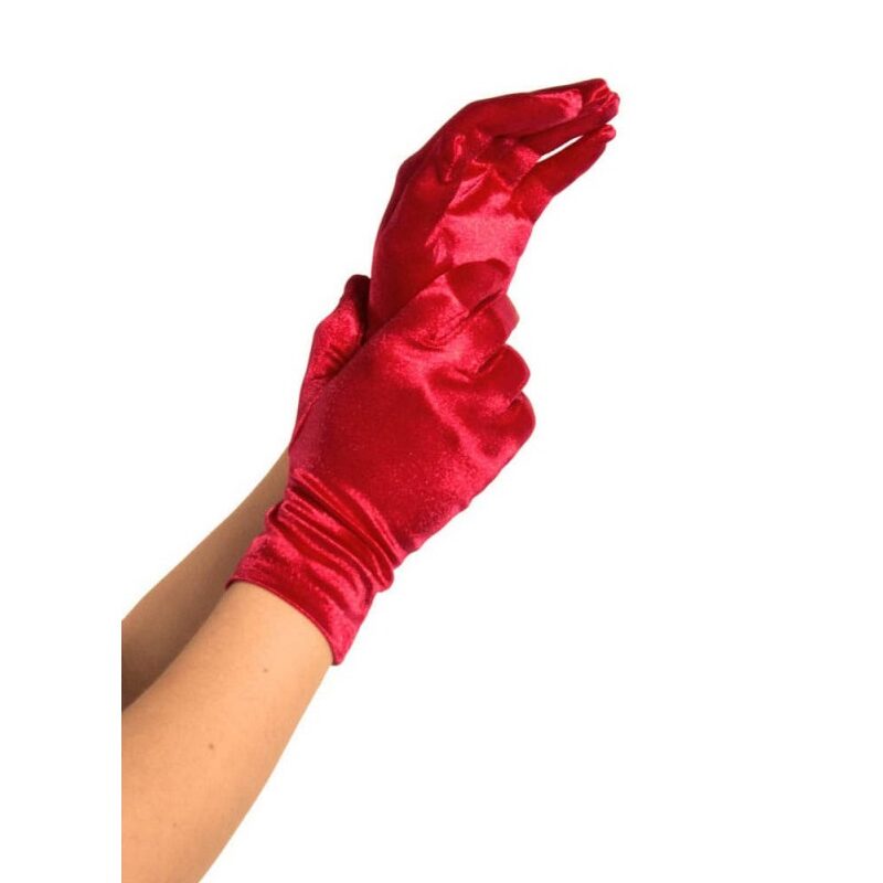 Rövid piros szatén kesztyű.