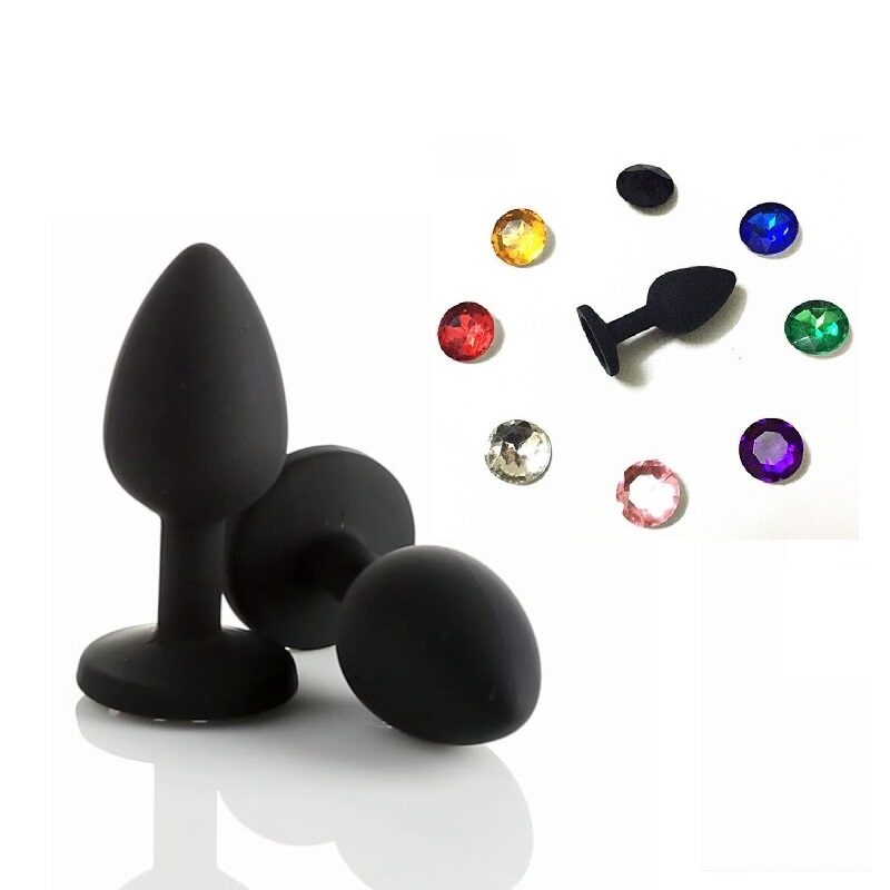 Fekete szilikon anál plug csillogó véggel-kis méret.