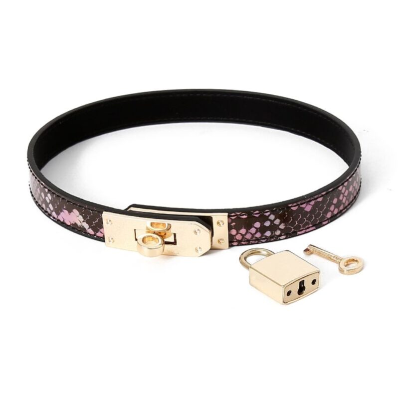 Kaméleon rózsaszín kígyóhatású nyakörv lakattal