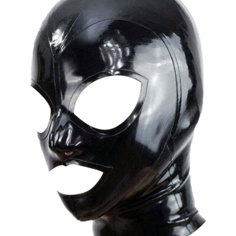 Latex Hood Open Eyes And Mouth-Black Méret:XL