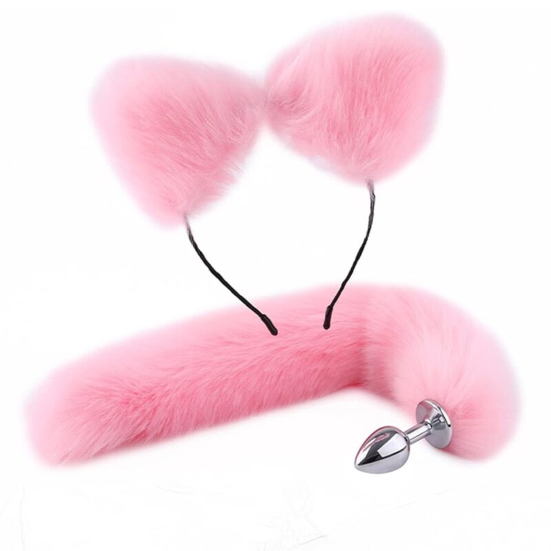 Pink cicafülek és anal plug rókafarok