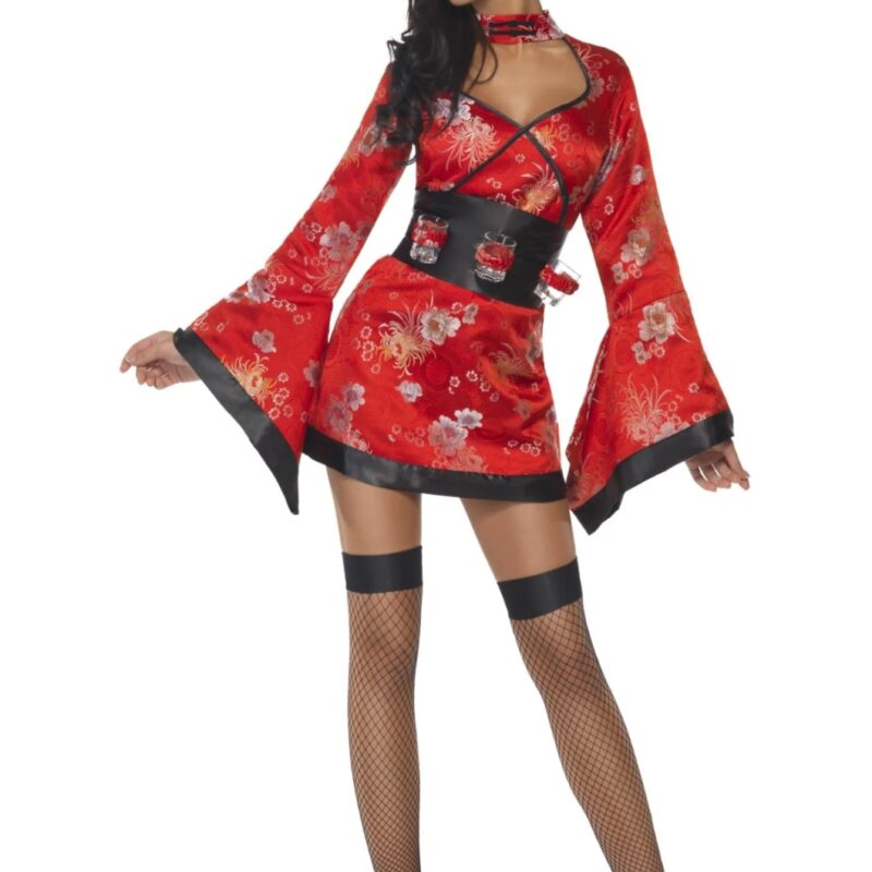 Vodka Geisha -piros ruha és öv felespohártartókkal Méret:M