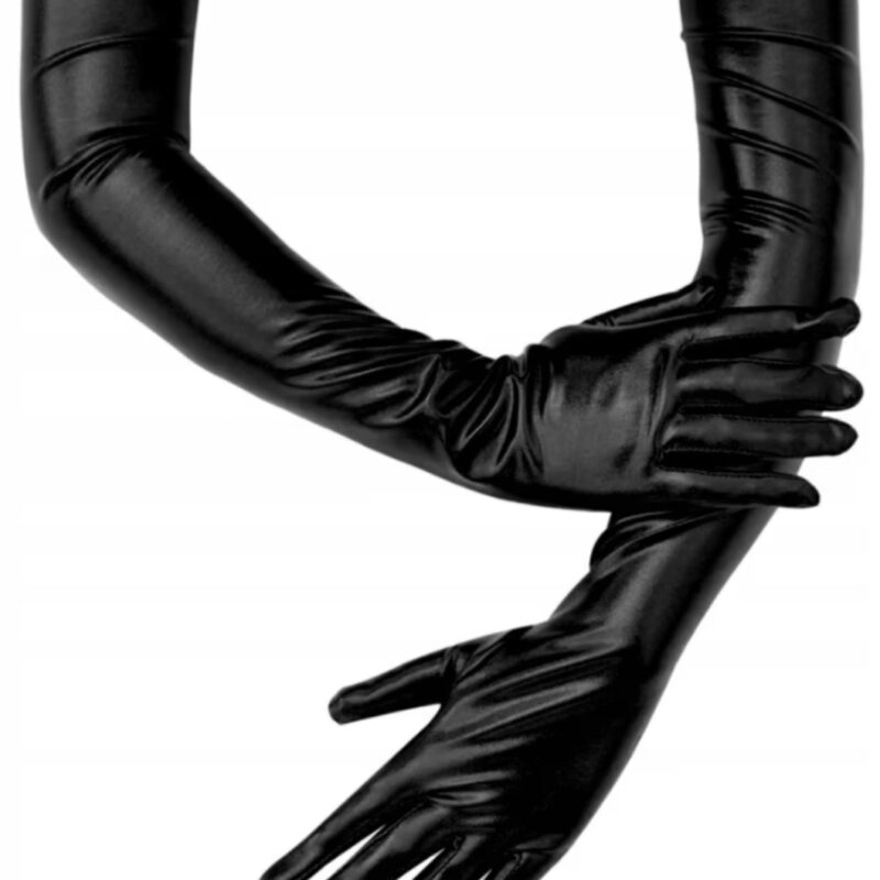 Raven hosszú fekete wetlook kesztyű Méret:S/M