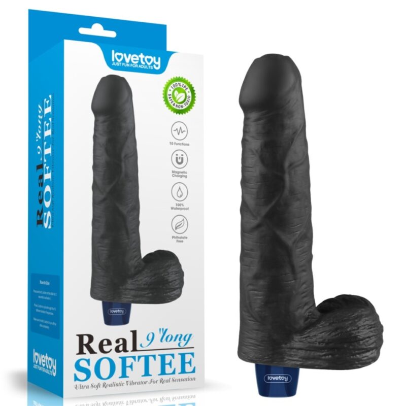 REAL SOFTEE fekete vibrator,herés,akkus -20cm