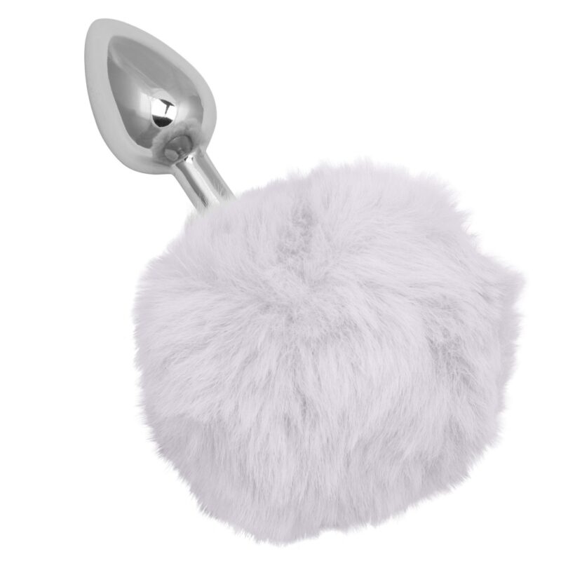 Fém anál plug puha fehér pom-pommal-kis méret.
