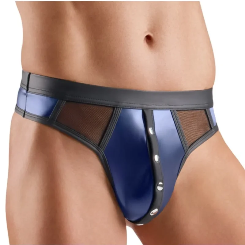 Black-Blue Button-Front Thong Méret:XL
