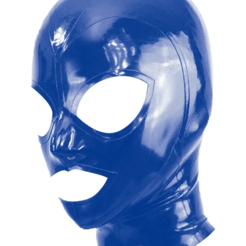 Latex Hood Open Eyes And Mouth BLUE. Méret:L