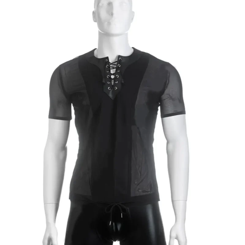 Bőrnyakpántos férfi tüll felső. Méret:XL