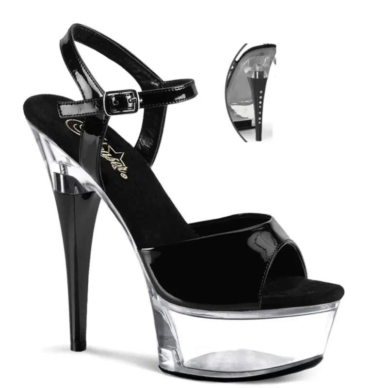 Pleaser CAPTIVA fekete/átlátszó platform szandál. 38-as