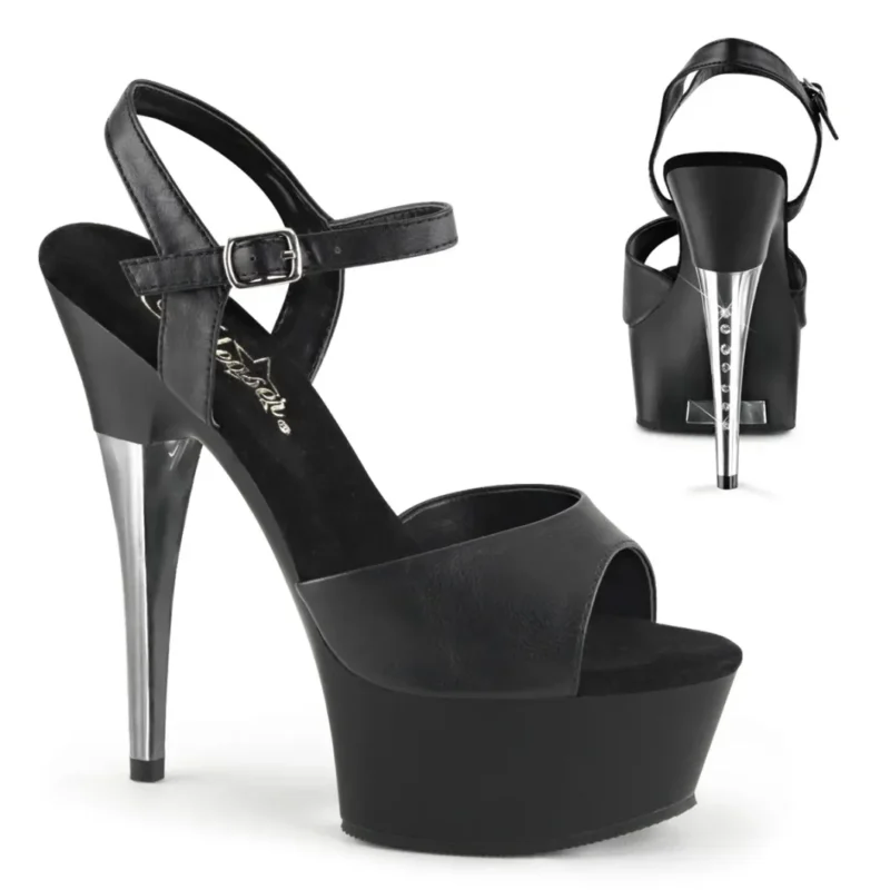Pleaser CAPTIVA fekete/króm platform szandál. 41-es