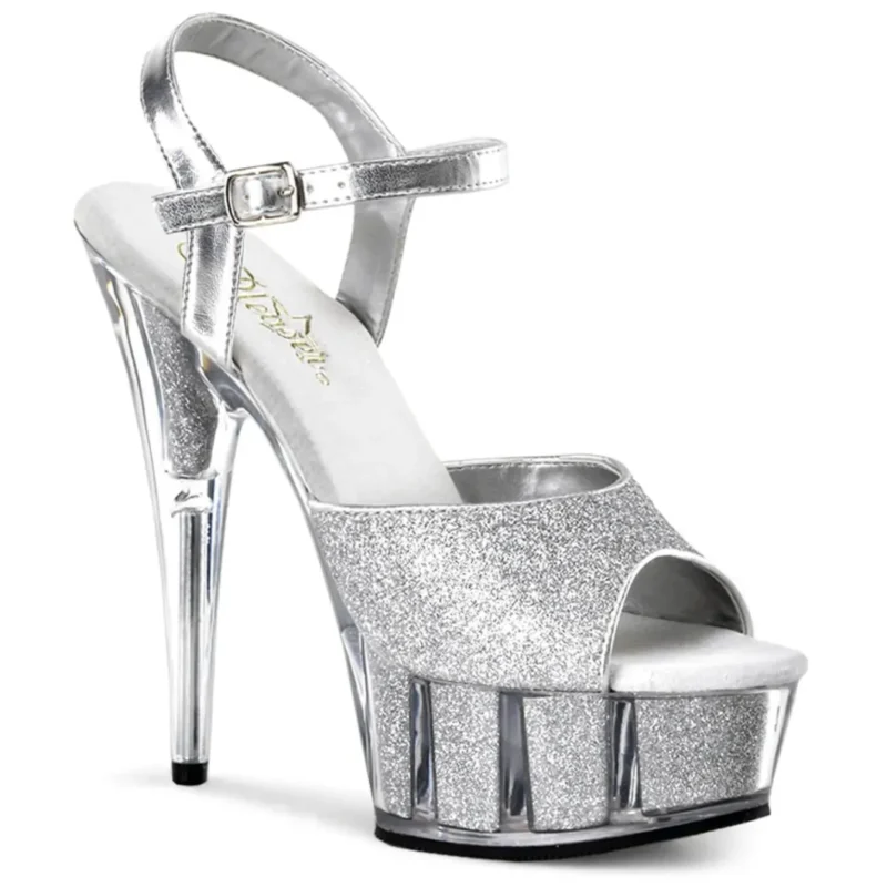 Pleaser ezüst csillámos platform szandál,No.6095G. 44-es